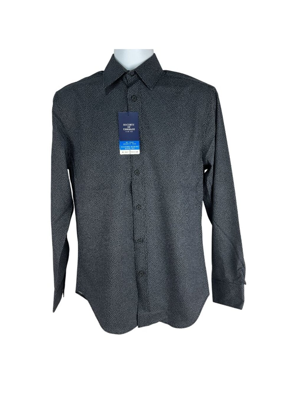 Society Of Threads Black Button-Up Shirt Slim Fit Mens S 4-Way Stretch